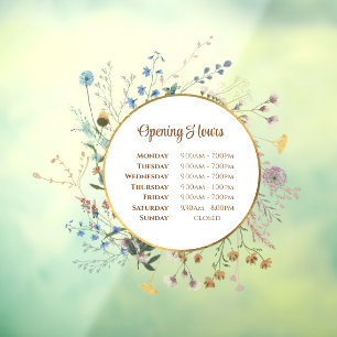 Autocollant Pour Fenêtre Heures d'ouverture des fleurs sauvages Boho Autoco