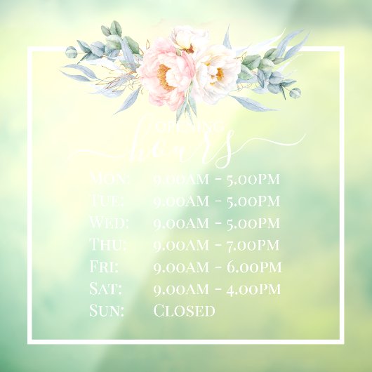 Autocollant Pour Fenêtre Heures d'ouverture des pivoines rose blush PixDezi (Feuille 3)