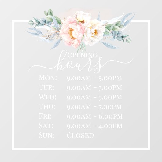 Autocollant Pour Fenêtre Heures d'ouverture des pivoines rose blush PixDezi (Feuille)