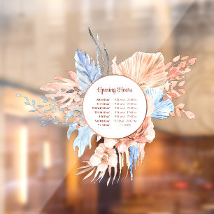 Autocollant Pour Fenêtre Heures d'ouverture du bouquet pêche et bleu