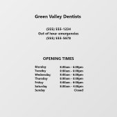 Autocollant Pour Fenêtre Heures d'ouverture du bureau des dentistes (Feuille)