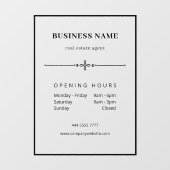 Autocollant Pour Fenêtre Heures d'ouverture du bureau professionnel noir (Feuille)