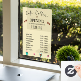 Autocollant Pour Fenêtre Heures d'ouverture du café