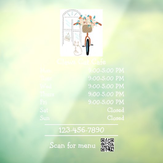 Autocollant Pour Fenêtre Heures d'ouverture du café félin (Feuille 3)