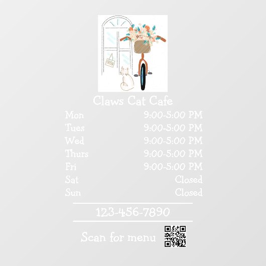 Autocollant Pour Fenêtre Heures d'ouverture du café félin (Feuille)