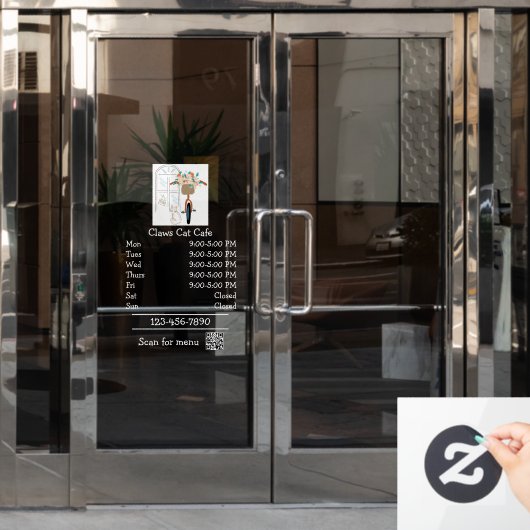 Autocollant Pour Fenêtre Heures d'ouverture du café félin (Porte de bureau)