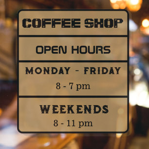 Autocollant Pour Fenêtre Heures d'ouverture du café Heures d'ouverture Marr