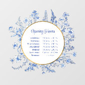 Autocollant Pour Fenêtre Heures d'ouverture du cercle de fleurs bleues fran (Feuille)