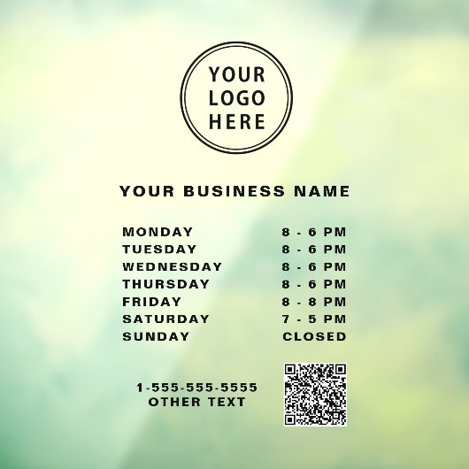 Autocollant Pour Fenêtre Heures d'ouverture du code QR du logo (Feuille 3)