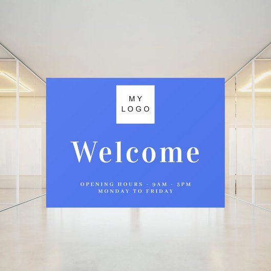 Autocollant Pour Fenêtre Heures d'ouverture du logo de l'entreprise bleu ro