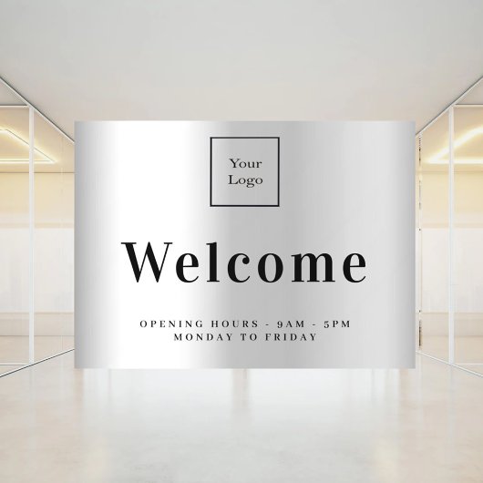 Autocollant Pour Fenêtre Heures d'ouverture du logo d'entreprise argenté