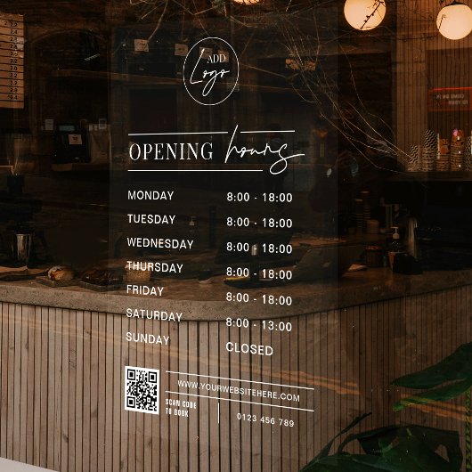 Autocollant Pour Fenêtre Heures d'ouverture du logo d'entreprise Code QR Tr