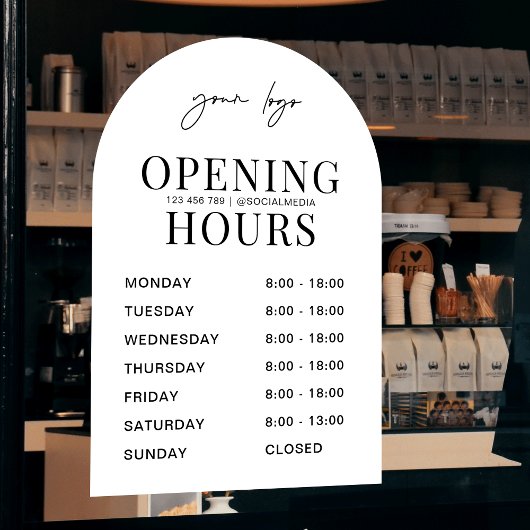 Autocollant Pour Fenêtre Heures d'ouverture du logo d'entreprise d'arch bla