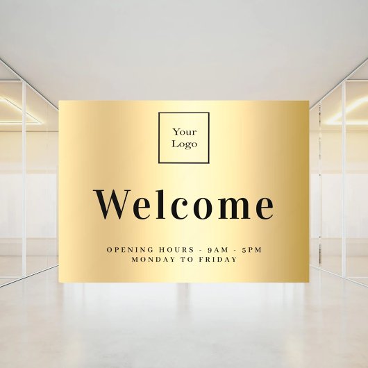 Autocollant Pour Fenêtre Heures d'ouverture du logo d'entreprise Gold