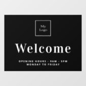 Autocollant Pour Fenêtre Heures d'ouverture du logo d'entreprise noir blanc (Feuille)