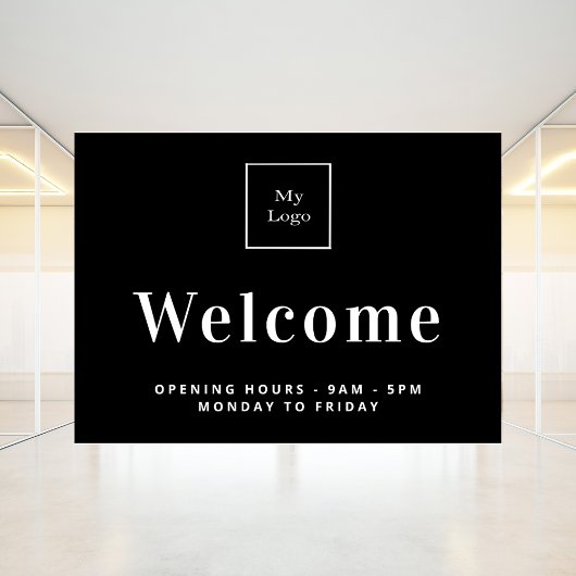 Autocollant Pour Fenêtre Heures d'ouverture du logo d'entreprise noir blanc
