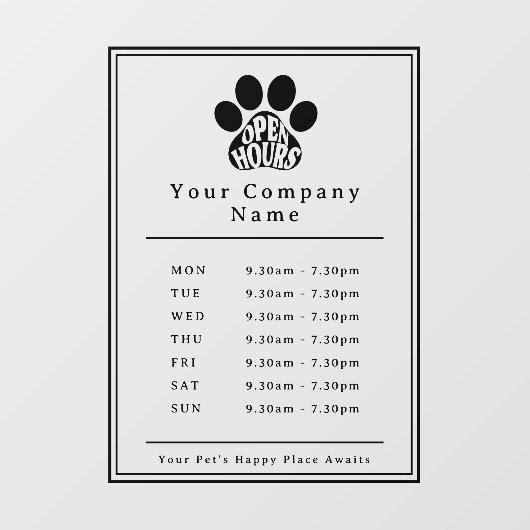 Autocollant Pour Fenêtre Heures d'ouverture du magasin commercial Empreinte (Feuille)