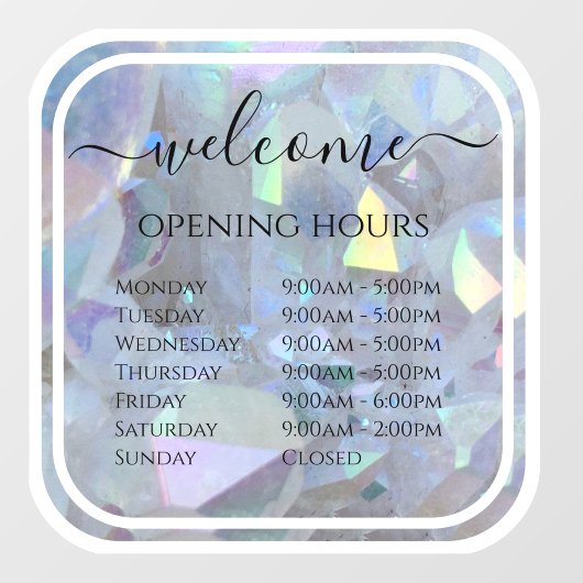 Autocollant Pour Fenêtre Heures d'ouverture du quartz moderne | Décalage de (Feuille)