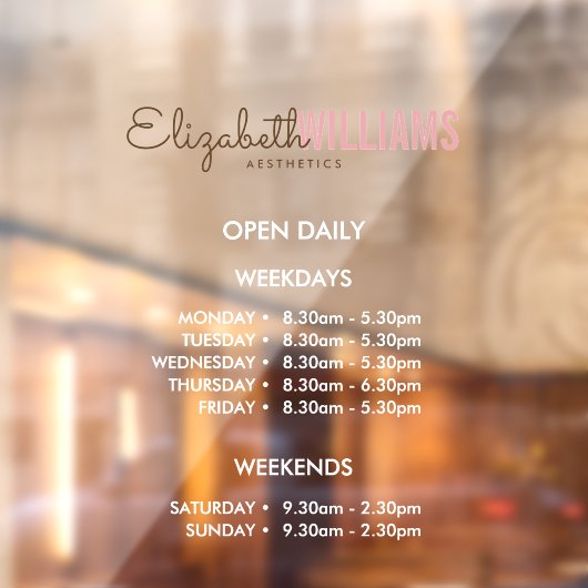 Autocollant Pour Fenêtre Heures d'ouverture du salon de beauté  (Feuille 2)