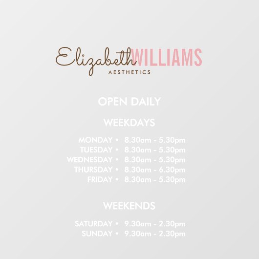 Autocollant Pour Fenêtre Heures d'ouverture du salon de beauté  (Feuille)