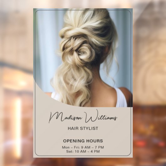 Autocollant Pour Fenêtre Heures d'ouverture du salon de coiffure Beige (Feuille 2)