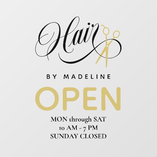 Autocollant Pour Fenêtre Heures d'ouverture du salon de coiffure Cheveux no (Feuille)