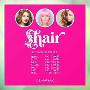 Autocollant Pour Fenêtre Heures d'ouverture du salon de coiffure Hot Pink 3