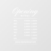 Autocollant Pour Fenêtre Heures d'ouverture du script blanc moderne (Feuille)