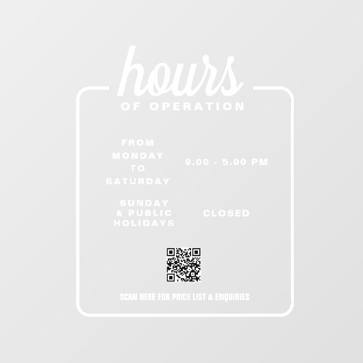 Autocollant Pour Fenêtre Heures d'ouverture d'un commerce en vitrine adhési (Feuille)