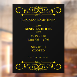 Autocollant Pour Fenêtre Heures d'ouverture élégantes de Swirl Business