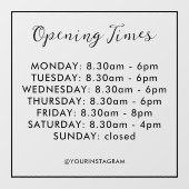 Autocollant Pour Fenêtre Heures d'ouverture entreprise noir minimaliste mod (Feuille)