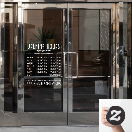 Autocollant Pour Fenêtre Heures d'ouverture et informations (Porte de bureau)