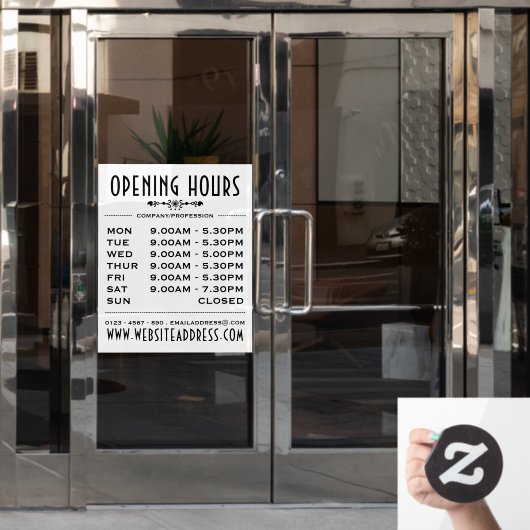 Autocollant Pour Fenêtre Heures d'ouverture et informations (Porte de bureau)