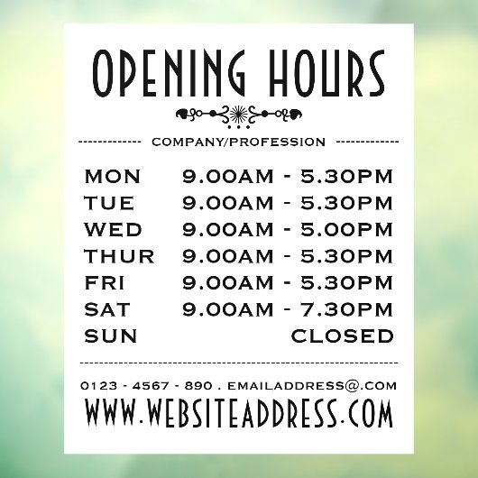 Autocollant Pour Fenêtre Heures d'ouverture et informations (Feuille 3)