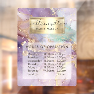 Autocollant Pour Fenêtre Heures d'ouverture Faux Or Aquarelle Pailletée Lil