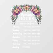 Autocollant Pour Fenêtre Heures d'ouverture Fleurie Rose et Violet Business (Feuille)
