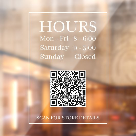 Autocollant Pour Fenêtre Heures d'ouverture Générer un code QR Message Blan (Feuille 2)