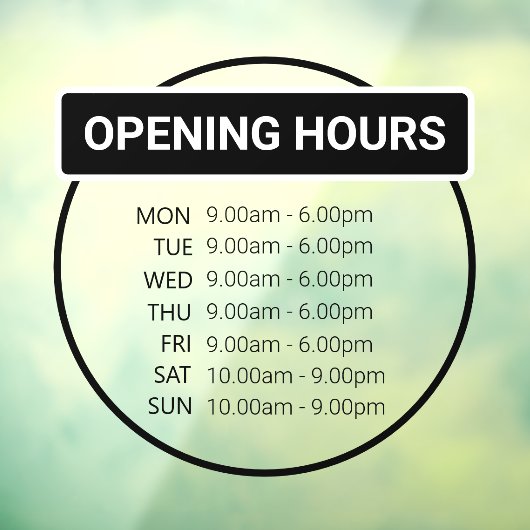 Autocollant Pour Fenêtre Heures d'ouverture | Heures d'ouverture d'affaires (Feuille 3)