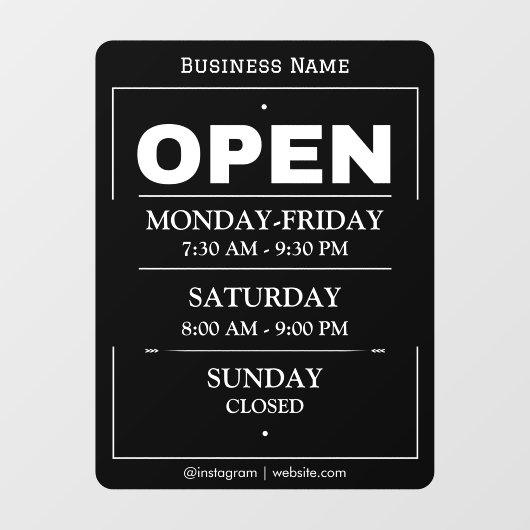 Autocollant Pour Fenêtre Heures d'ouverture | Heures d'ouverture de l'entre (Feuille)