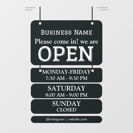 Autocollant Pour Fenêtre Heures d'ouverture | Heures d'ouverture de l'entre (Feuille)