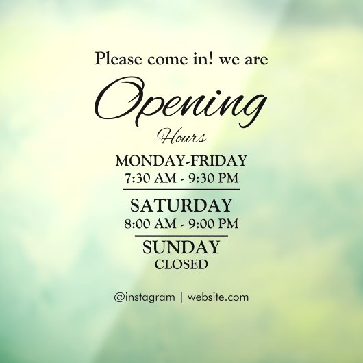 Autocollant Pour Fenêtre Heures d'ouverture | Heures d'ouverture de l'entre (Feuille 3)