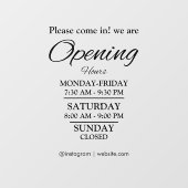 Autocollant Pour Fenêtre Heures d'ouverture | Heures d'ouverture de l'entre (Feuille)