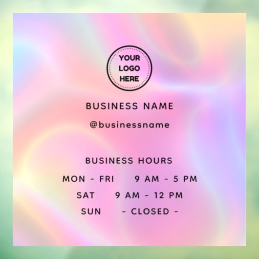 Autocollant Pour Fenêtre Heures d'ouverture holographiques avec logo des he (Feuille 3)