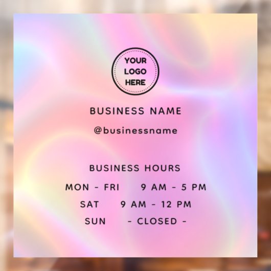 Autocollant Pour Fenêtre Heures d'ouverture holographiques avec logo des he (Feuille 2)