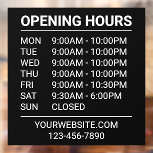 Autocollant Pour Fenêtre Heures d'ouverture Horaires d'ouverture Minimalist