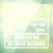 Autocollant Pour Fenêtre Heures d'ouverture Interdiction de solliciter Toil (Feuille 3)