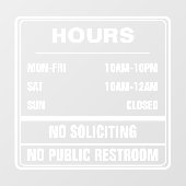 Autocollant Pour Fenêtre Heures d'ouverture Interdiction de solliciter Toil (Feuille)