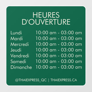 Autocollant Pour Fenêtre Heures d'ouverture - Inverser