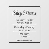 Autocollant Pour Fenêtre Heures d'ouverture l Heures de travail de l'entrep (Feuille)