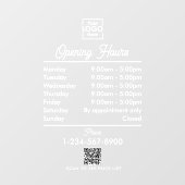 Autocollant Pour Fenêtre Heures d'ouverture Logo Blanc Écriture Simple (Feuille)